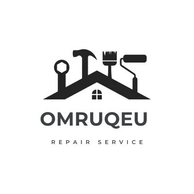 Logo for a real estate company featuring a stylized house roof with four vertical skyscrapers above. Below, text reads "OMRUQUE Real Estate Company.