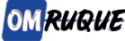 Logo with "OM" in bold white letters on a blue background, followed by "RUQUE" in black, italicized letters. Simple and professional design.